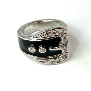 Camille Lucie Black Enamel and Cubic Zirconia Belt Buckle Ring